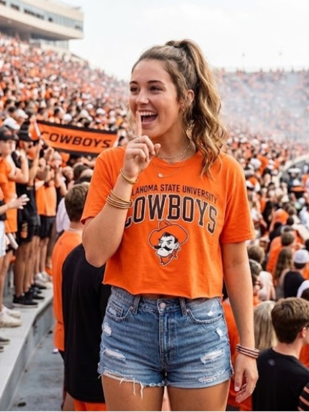 Russell Athletic Orange Oklahoma State Cowboys Cropped Tee, Size large oversized
